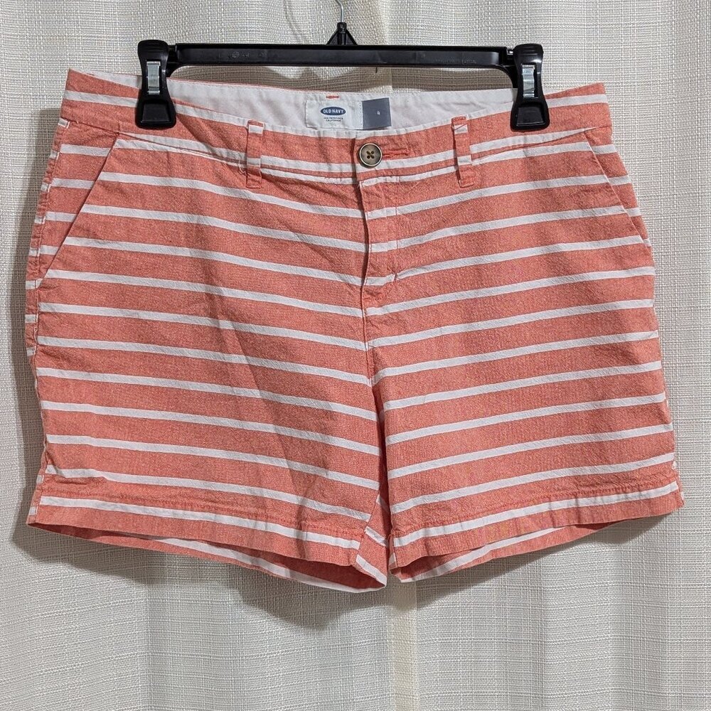 Old Navy Stripped Chino Shorts Coral Pink Coastal Nautical Summer Women's 4